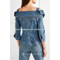 Heißer Verkauf Cold-Shoulder-Denim Baumwolle Langarm Frühlingsjacke Herstellung Großhandel Mode Frauen Bekleidung (TA0003J)